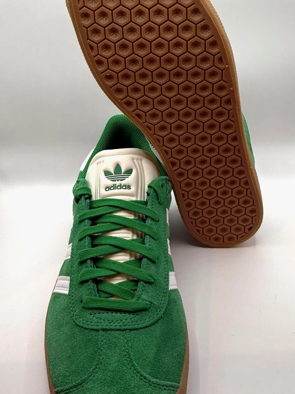 adidas Green ADV Suede Gazelle Sneakers with White Stripes